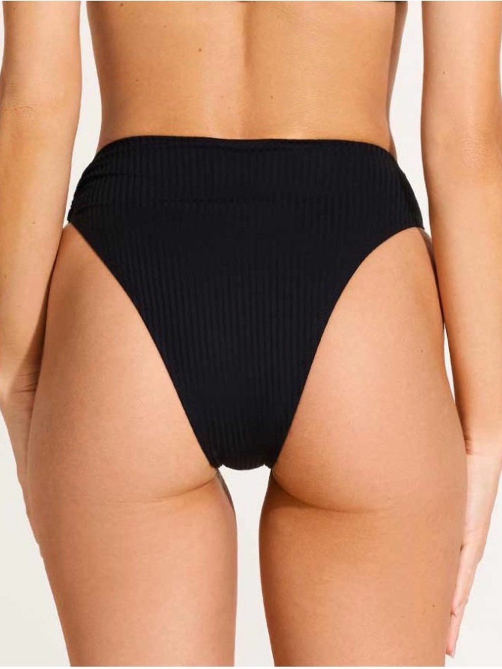 NWT Vitamin A Black Ribbed Bikini Bottoms with Hold Side Ring-Size M - Picture 3 of 5